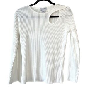 Carmen Marc Valvo Peek-a-boo Keyhole Knit Blouse White Size M